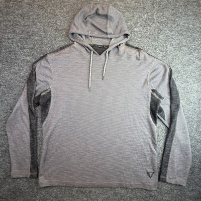 Waffle Knit Hoodie Mens L Gray Contrast Panel Long Sleeve