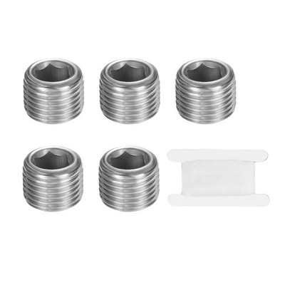 5 Pcs Stainless Steel Pipe Plug 1/8'' BSP Male Hex Internal Socket Silver