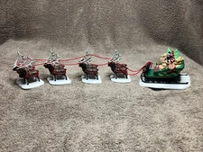 Dept 56 Heritage Village 1990 Sleigh & Eight Tiny Reindeer #56111 Retired Vtg