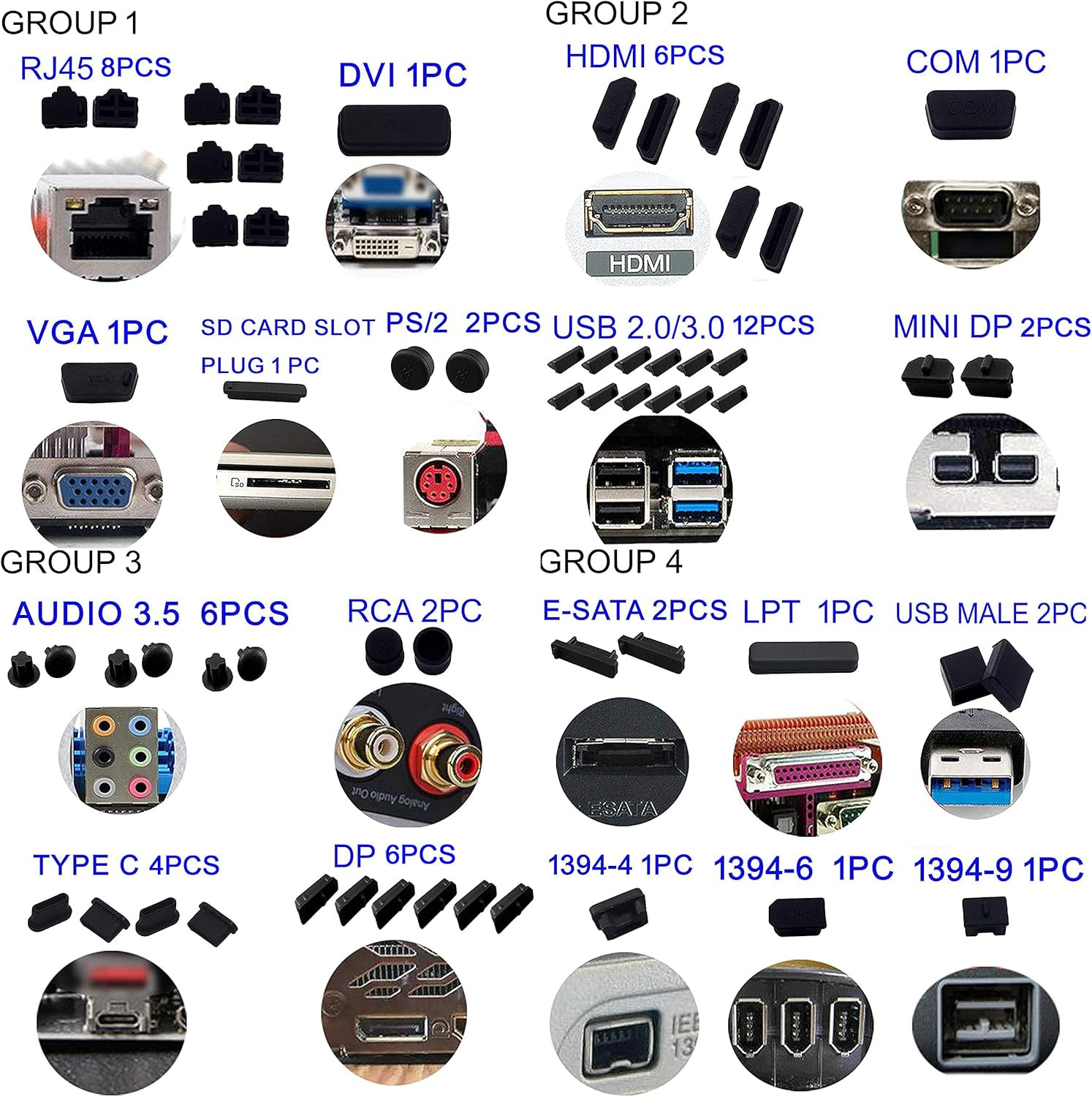 80 PCS Computer Laptop and Motherboard Anti-Dust Plugs, 25 Types of Port Anti-Du