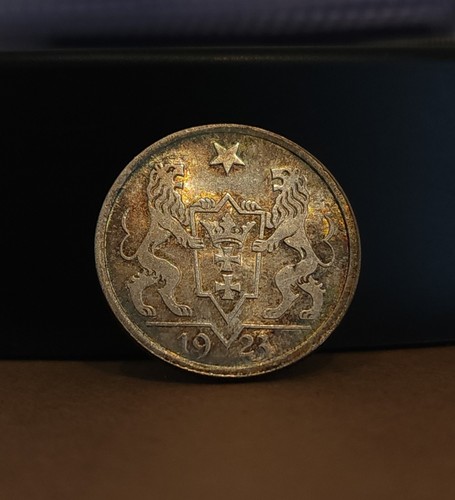 1923 Danzig Gulden Rainbow Toned