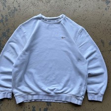 Nike Vintage 2000s Mini Swoosh Crewneck Sweatshirt White Gold Medium Y2K Mens