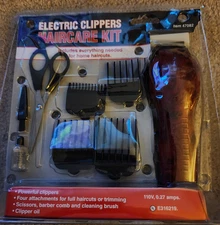 ELECTRIC CLIPPERS HAIRCARE KIT-4 ATTACHMENTS, SCISSORS, COMB, BRUSH & OIL (110V)