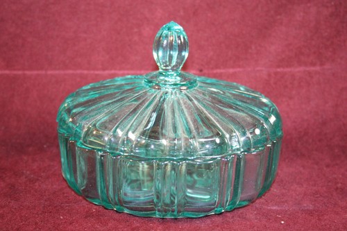 Vintage Blue Anchor Hocking Spider Web Bottom Old Cafe Candy Dish W/ Lid