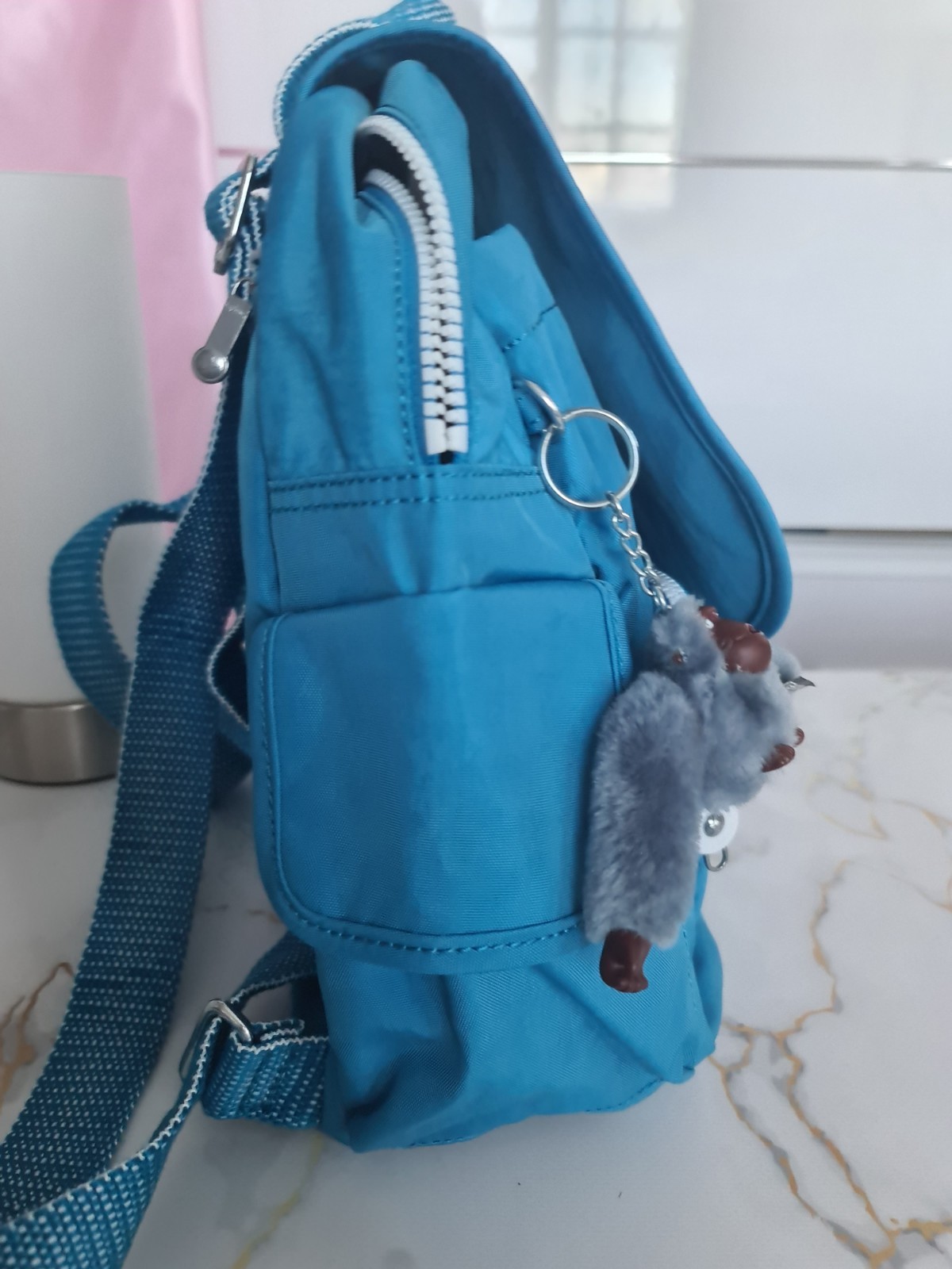 Kipling Blue Backpack with MICHELA Monkey Used Ex… - image 2