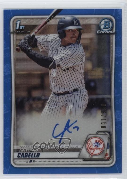 2020 Bowman Chrome Prospect Blue Refractor /150 Antonio Cabello #CPA-AC Auto 3hd