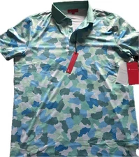 Redvanly Polo Shirt Mens Medium Blue Green Camo Athletic Luxury Golf Preppy
