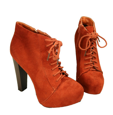 Charlotte Russe Faux Suede 5'' High Heel Platform Booties Side Zip Rust Orange 8