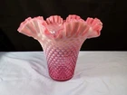 Fenton Cranberry Opalescent Hobnail Glass Large Flared Flip Style Vase