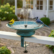 12.6" Solar Bird Bath for Deck Railing, Detachable Metal Bird Bath Bowl with 3.5