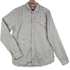 Scotch  Soda Shirt Mens Large White Striped Roll Tab Sleeve Casual Amsterdam