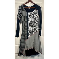 Dzhavael Couture M Mixed Print Asymmetrical Dress Black White Striped Floral