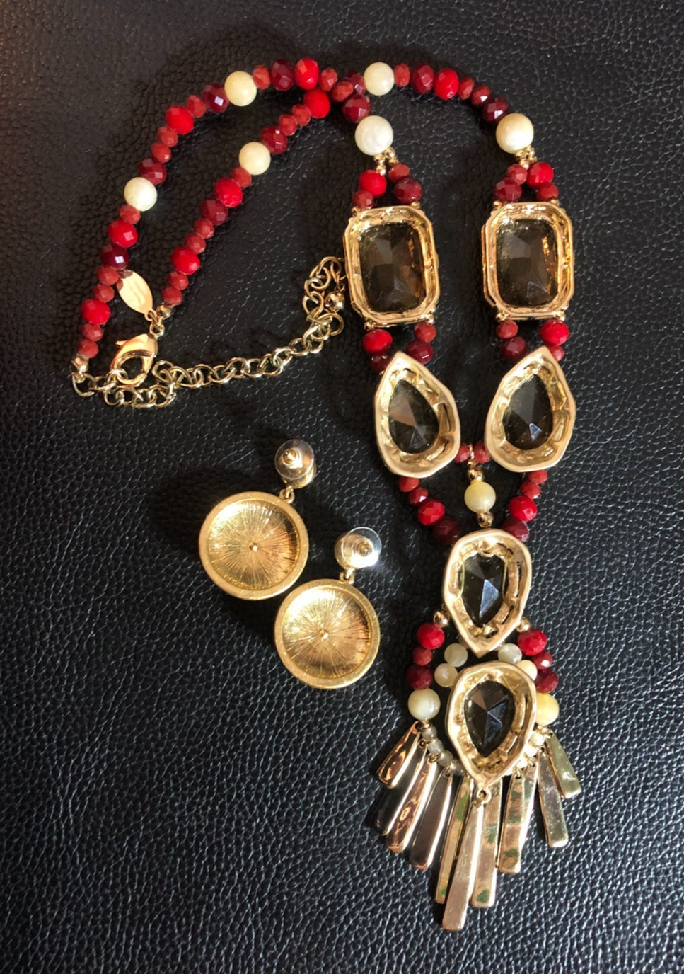 CHICOS Statement Necklace Gold Simulated Citrine … - image 3