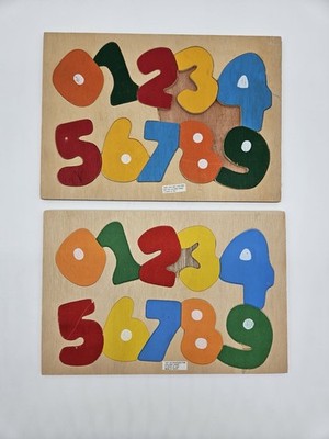 Vintage Wooden Numbers Puzzle Set Lot of 2 Montessori Preschool Learning Toys