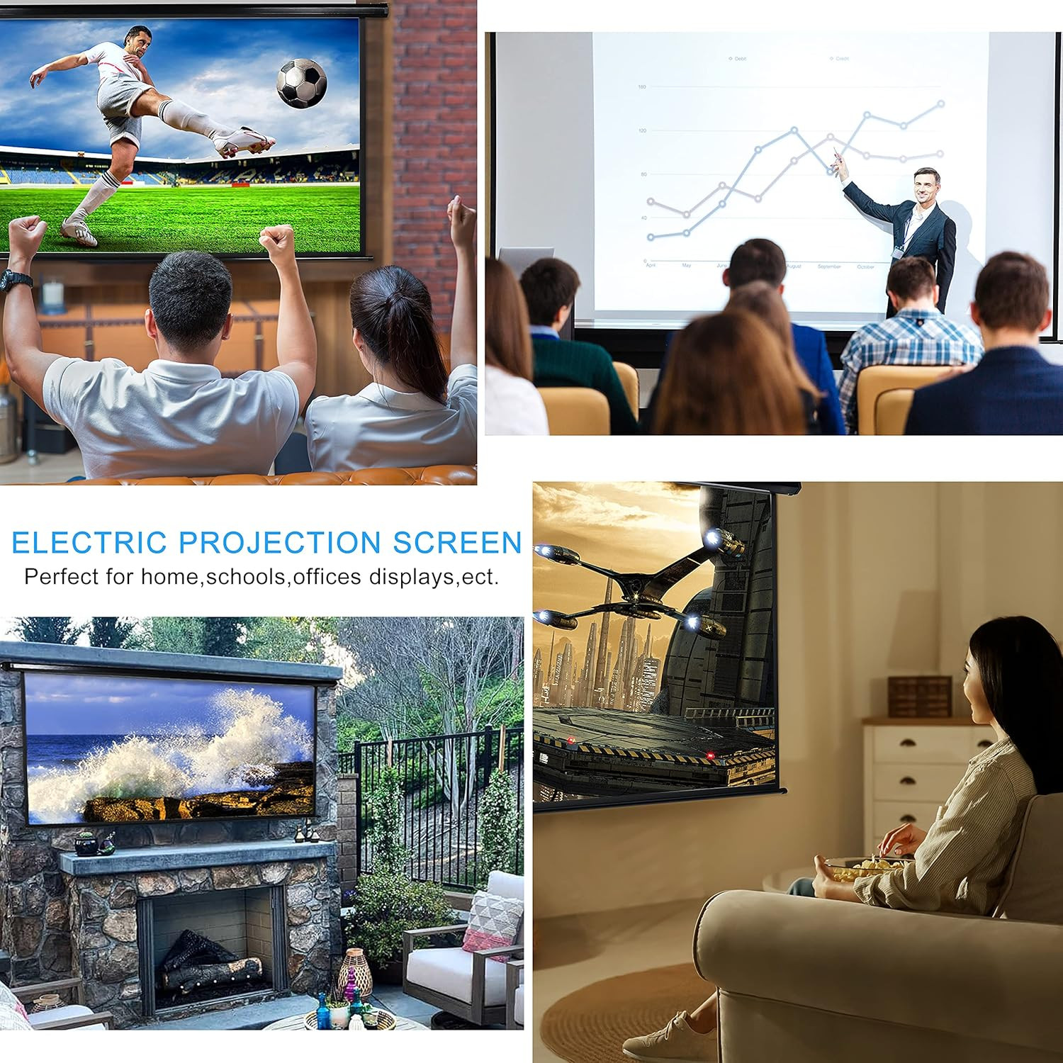 110" Motorized Projector Screen Electric Diagonal Automatic Projection HD Movies