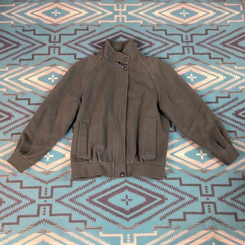 Vintage Lands End Jacket Men's Small Green Wool Bomber Leather Trim USA 80s 90s image 3