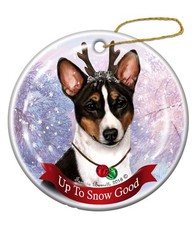 Holiday Pet Gifts Basenji Tri-Color Reindeer Dog Porcelain Christmas Ornament
