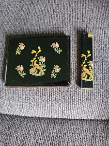 Beautiful 1960s Colibri Peacock Lighter and Cigarette Enamel Case Set . Signed