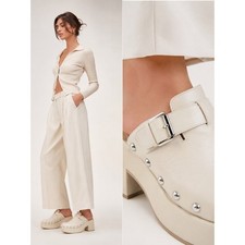 Dolce Vita Clog Mules Womens 10 Cream Excellent Studded Platform Leather Buckle