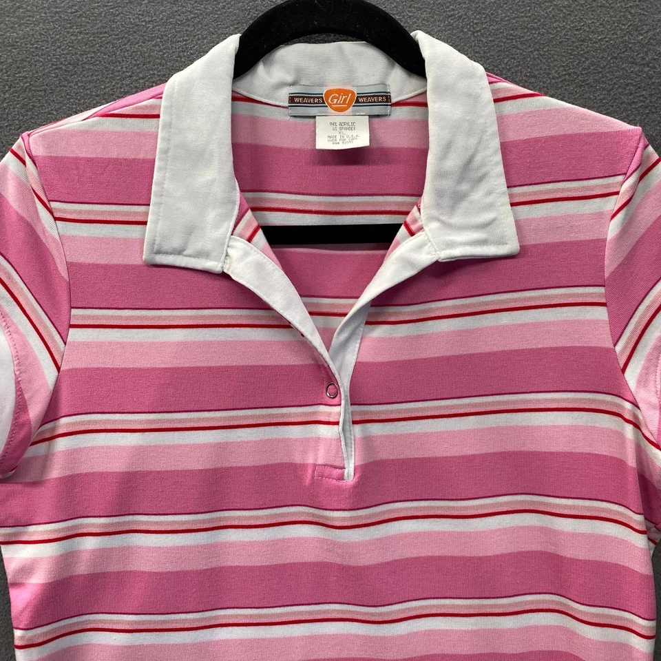 Camiseta Polo De Colección Y2K Años 90 00 Bebé Juniors L Rosa Blanco Rayas Kawaii Preppy Foto 3 de 4