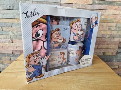 Tetley Geschenkset Tasse Geschirrtuch Untersetzer Set mit Teebeuteln und Keksen