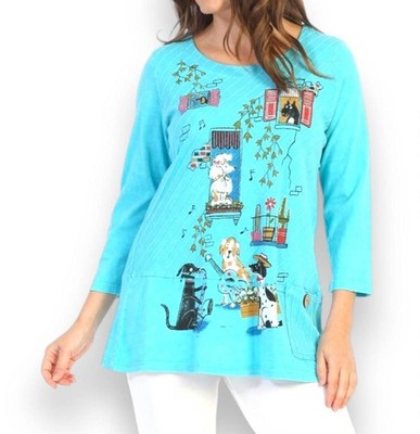 Jess & Jane Serenade Mineral Washed Contrast Cotton Tunic Aqua