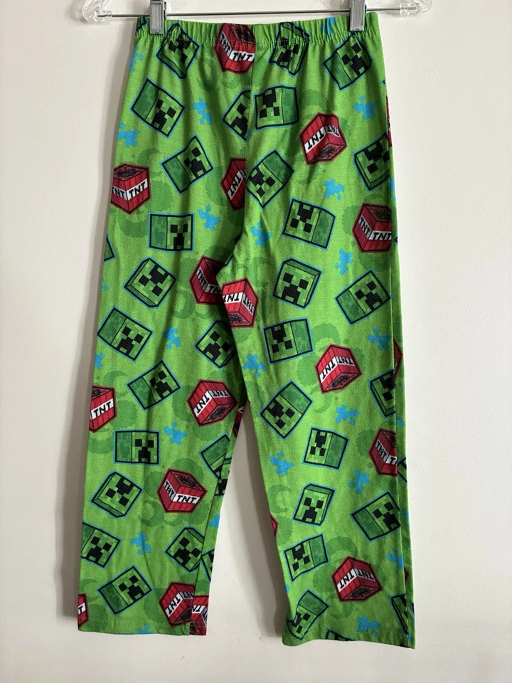 Pantalones de pijama verdes ligeros 100 % poliéster con estampado Minecraft para niños talla 12 Foto 3 de 4