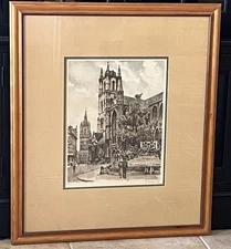 Vintage Framed St. Bavo Cathedral Etching Signed And Numbered Roger Hebbelinck