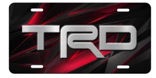 TRD Inspired Art on RED Simulated Carbon Fiber Aluminum License Plate Tag