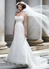 Casablanca Bridal Wedding Dress 12 Hollywood Ivory Lace Silver Train Bling 2072
