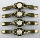 Vintage Amerock Drawer Handle Pulls Speckled Ceramic Antique Brass Set Of 4