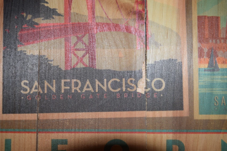 Arte de pared de madera San Francisco postal de viaje de colección MCM retro EE. UU. Viaje estadounidense Foto 2 de 4