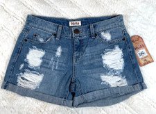 NWT Mudd Juniors Jean Shorts Ripped Medium Wash Sz 3