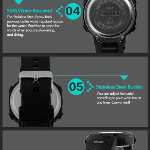 Reloj de Pulsera Militar Digital Deporte LED Multifunciones Hombre Estanco 50m - Imagen 4 de 5