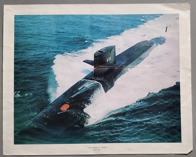 Vtg 1960-70s Print Poster Navy USS GEORGE W CARVER Nuclear Submarine w/issues