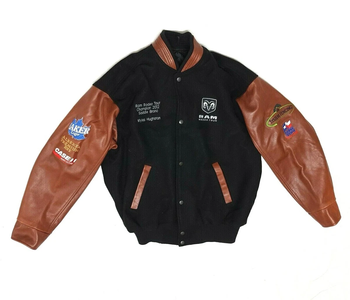 RAM RODEO TOUR CHAMPION 2012 LEATHER WOOL VARSITY JACKET SIZE M