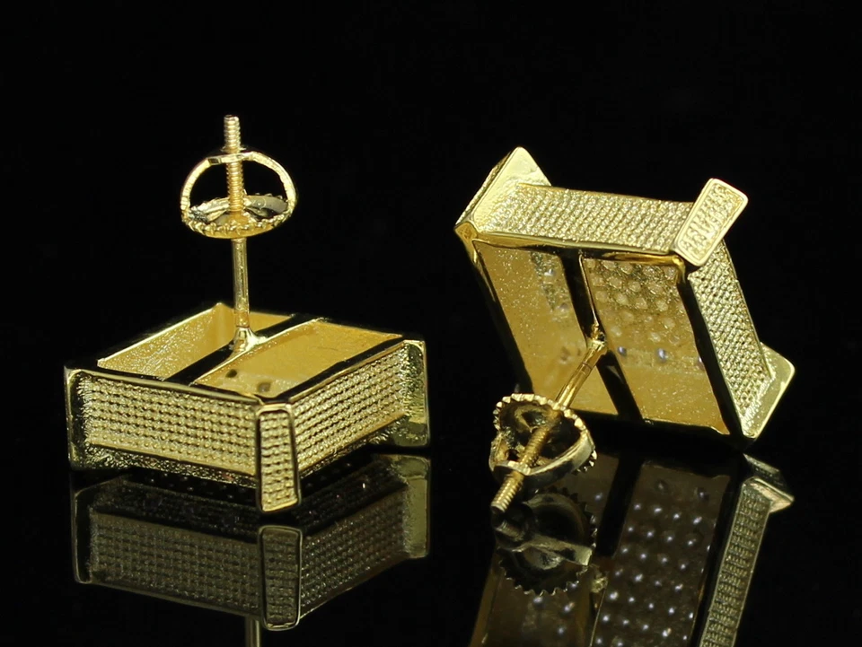 Pendientes de bloque grande de circonita cúbica de 15 mm enchapados en oro de 14 k para hombre Foto 4 de 4