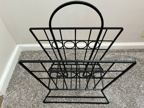 MCM Wrought Iron Metal Black Magazine Rack | Vinyl Record Holder - Picture 9 of 10