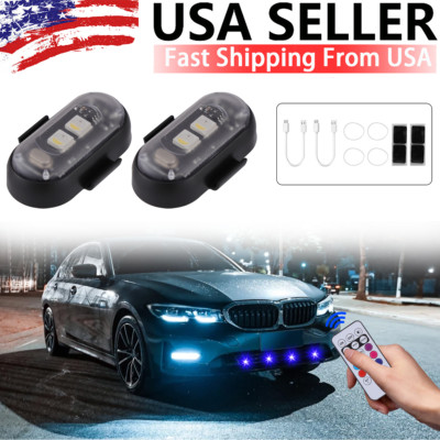 2Pcs Wireless RGB LED Flashing Light Rechargeable Remote Control Strobe Lights