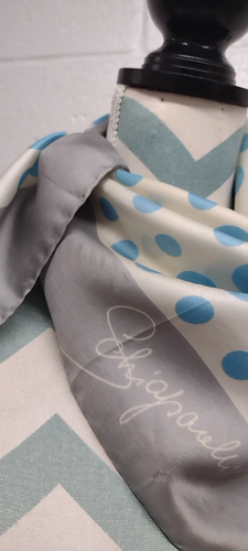 Elsa Schiaparelli Pure Silk Scarf Geometric Mid Century Mod Blue Polka Dots ASIS - Video 1 of 1