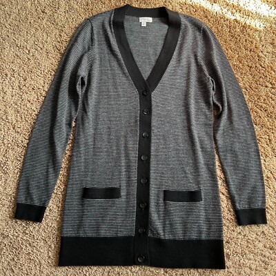 Halogen For Petite Focus Black Gray Button Cardigan Long Sleeve XSP Wool