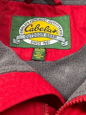 Cabella's Outdoor Gear Mens 2XL Jacket Red/Grey Fleece Lined Full Zip 2 Pockets