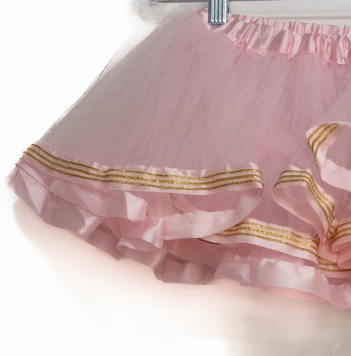 Girls Pink & Gold Polyester Tutu Skirt Chiffon Pull On Midi Sequin Trim L - Picture 6 of 7