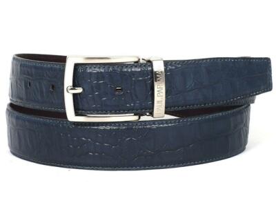 Paul Parkman Mens Belt Crocodile Embossed Navy Blue Italian Hand-Painted B02-NVY
