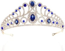Baroque Bridal Wedding Queen Crown and Tiara Bride Princess Blue Rhinestone New