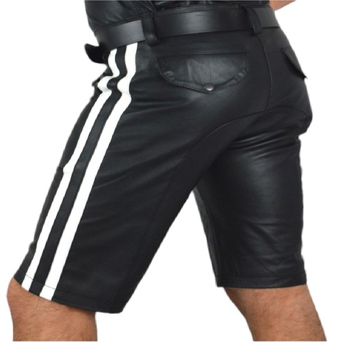 AW541 Hochwertige Ledershorts mit zwei streifen Leder Shorts Kneelang,lederhose, - Picture 13 of 13