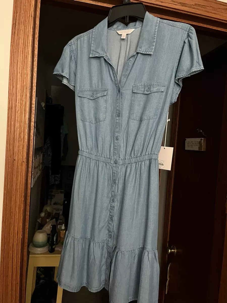 LAUREN CONRAD DENIM BLUE JEAN DRESS SZ MED W CAP SLEEVES W BELT ABOVE KNEE NWT