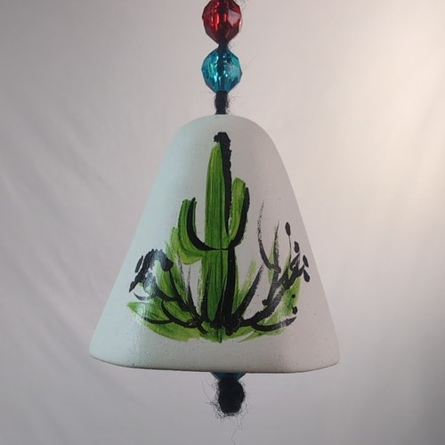 Vtg NAVAJO Kachinas Pottery Bell Christmas Ornament Signed D. Schmidt Cactus - Picture 4 of 10