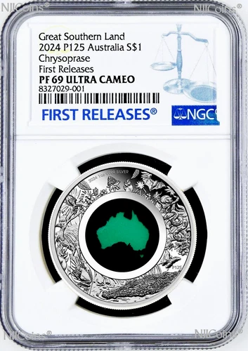 2024 Australia Great Southern Land CHRYSOPRASE 1oz Silver Coin NGC PF69 FR