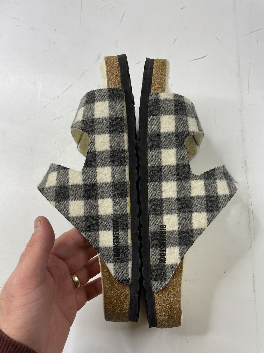 Birkenstock Arizona Rivet Plaid Wool Shearling White Sandals  display picture 3